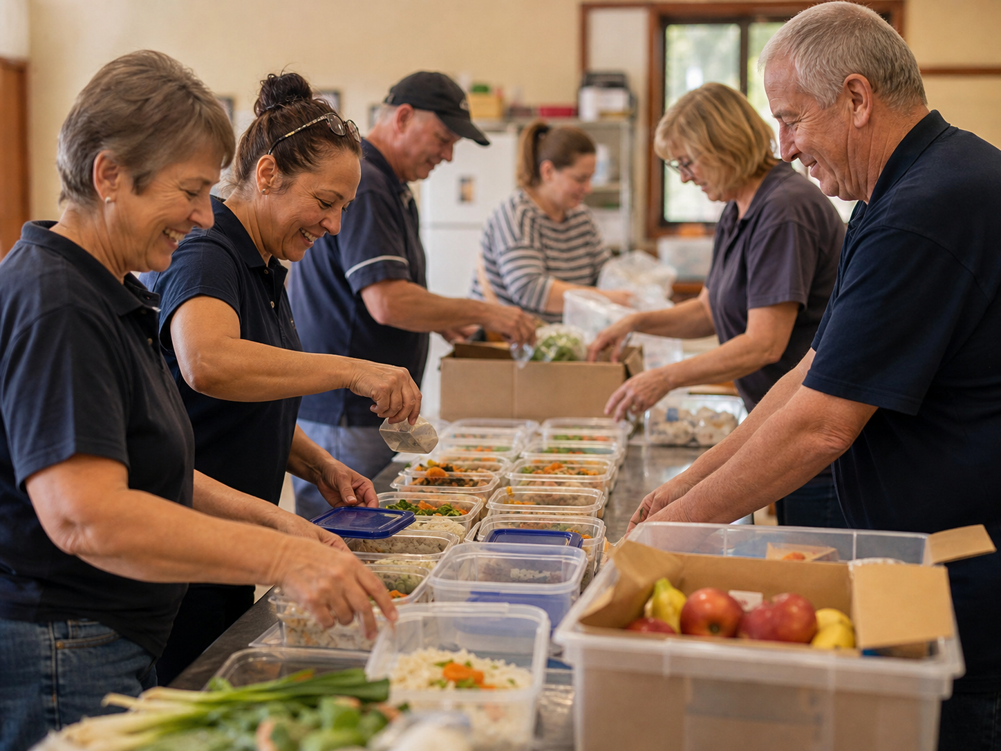 Volunteers preparing outreach meals and supplies
